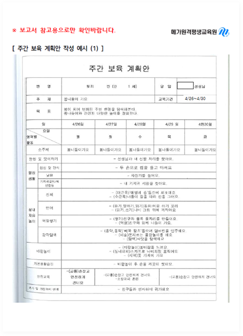 �ְ� ���� ��ȹ�� �ۼ� ����1 - �� 1�� ���Ƹ� ���� Ȱ�� ��ȹ����, ������ '�������� ����'. ���� Ȱ�� ����, ������ ������ȹ, �⺻��Ȱ����, �������� ���� ���� ���Ե� ǥ ���� ����. 4�� 26�Ϻ��� 30�ϱ����� ��ȹ�� �ۼ���.