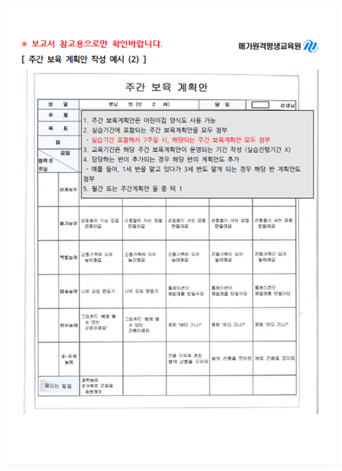 �ְ� ���� ��ȹ�� �ۼ� ����2 - 1. �ְ� ������ȹ���� ����� ��ĵ� ��� ����. 2.�ǽ��Ⱓ�� ���ԵǴ� �ְ� ������ȹ���� ��� ÷�� - �ǽ��Ⱓ �����ؼ� 7���� ��, �ش�Ǵ� �ְ� ������ȹ�� ��� ÷�� 3. �����Ⱓ�� �ش� �ְ� ������ȹ���� ��Ǵ� �Ⱓ �ۼ�(�ǽ�����Ⱓ X)
                                        4. ����ϴ� ���� �߰��Ǵ� ��� �ش� ���� ��ȹ�ȵ� �߰� - ���� ���, 1�� ���� �ð� �ִٰ� 3�� �ݵ� �ð� �Ǵ� ��� �ش� �� ��ȹ�ȵ� ÷�� 5. ���� �Ǵ� �ְ���ȹ�� �� �� ��1